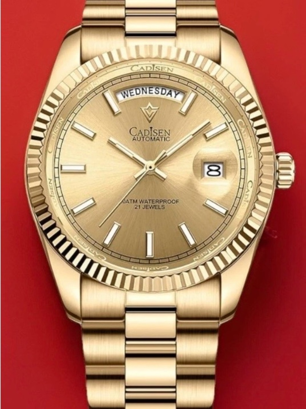 CADISEN Men's Gold toned Automatic Day-Date Presidential style  Watch 40mm